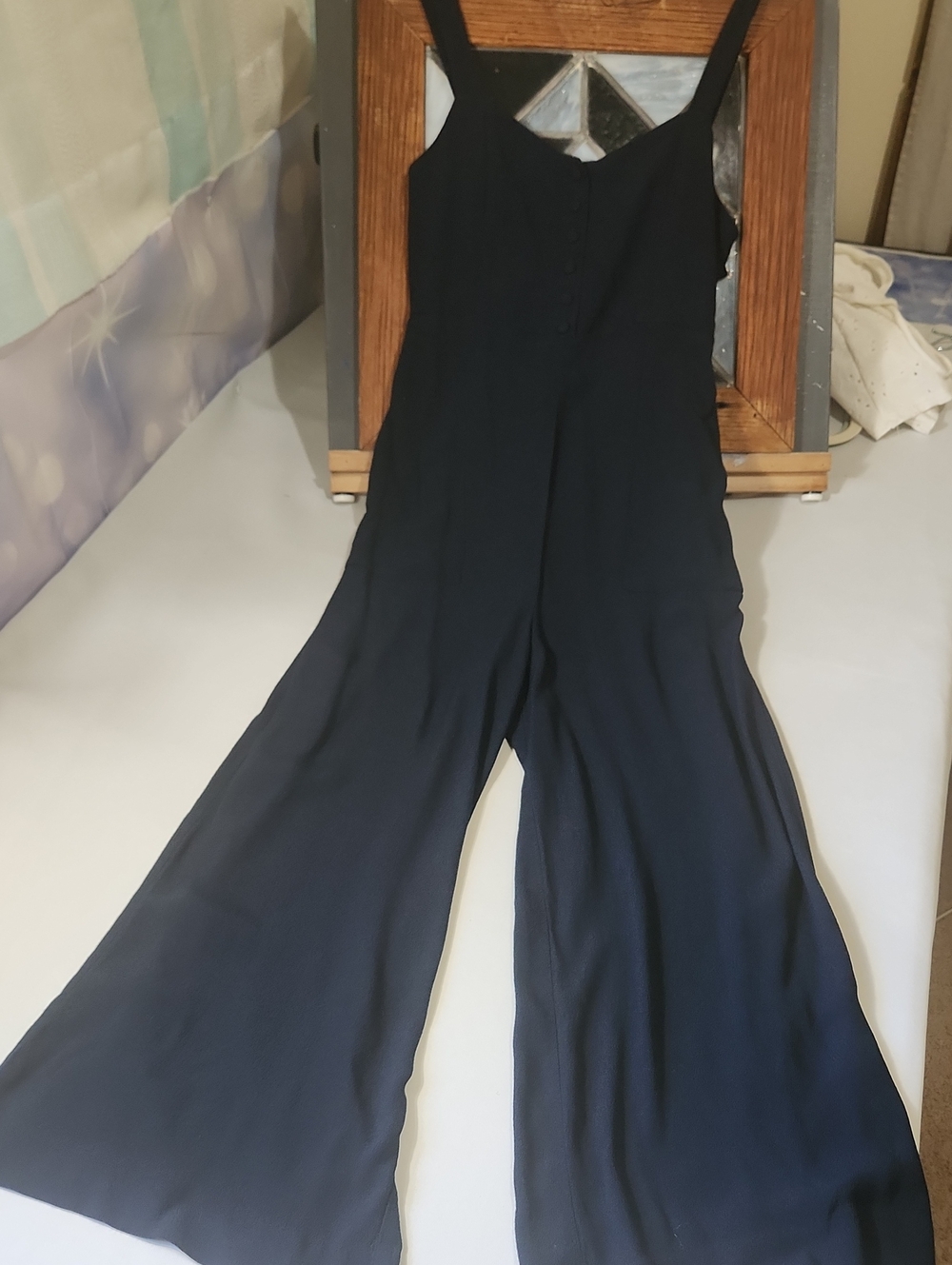 Madewell Black Wide-Leg Button Adjustable Straps Jumpsuit